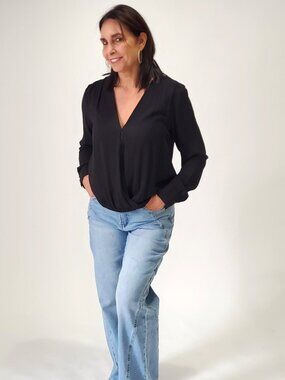 Bobi Pleated Surplice Cross Over Blouse